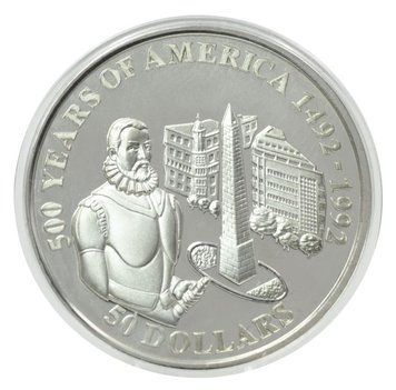Монета Острови Кука 50 доларів 1992 Срібло Proof 500 років Відкриттю Америки &ndash; Педро де Мендоса М22623 фото