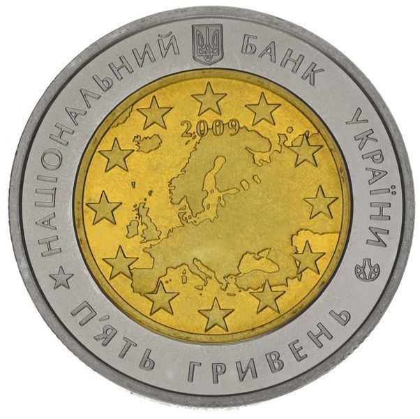 Монета Україна 5 гривень 2009 60 років Ради Європи UNC (KM # 548) М00879 фото
