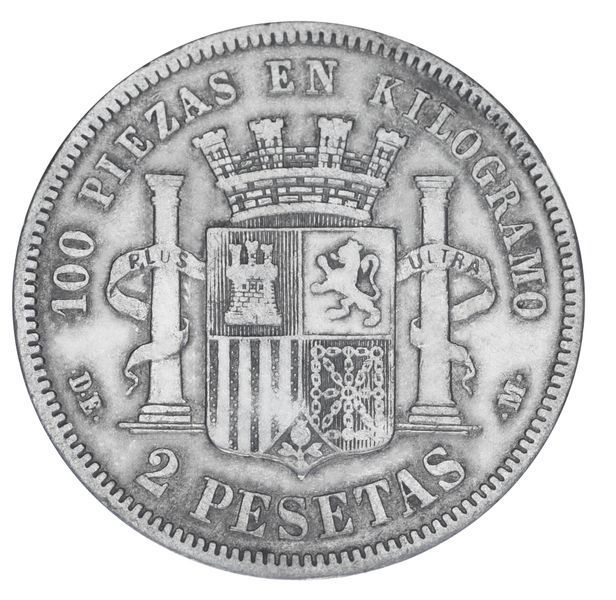 Монета Іспанія 2 песети 1870 Срібло F-VF Тимчасовий уряд (1869 - 1874) (Ag 835, 10 грам) М19828 фото