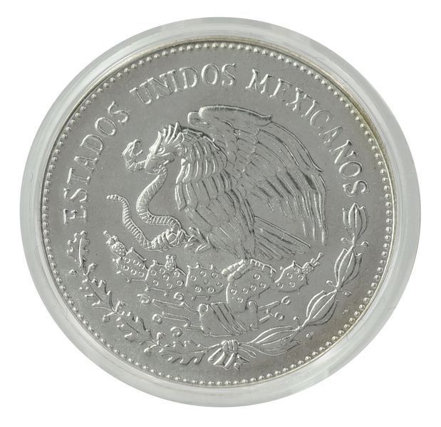 Coin Mexico 25 Pesos 1985 Silver UNC FIFA World Cup in Mexico 1986 &mdash; Inscription on Ball