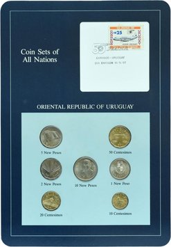 Uruguay set of 7 coins 1980-1981 UNC 10, 20, 50 centesimos, 1, 2, 5, 10 pesos and 1 mark Booklet