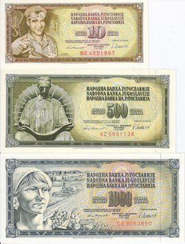 Югославія набір з 3 банкнот 1981-1986 UNC Б04059 фото