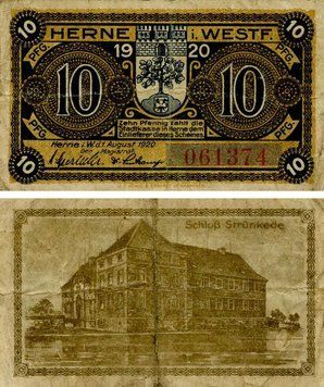 Banknote Germany Notgeld 10 pfennig 1920 F-VF Herne