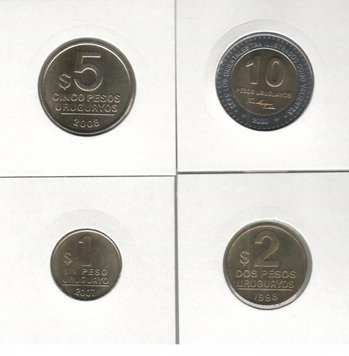 Uruguay set of 4 coins 1998-2008 UNC