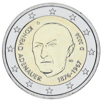 Монета Німеччина 2 євро 2026 Біметал UNC D Конрад Аденауер М24146 фото