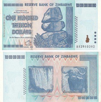 Zimbabwe $ 10 trillion 2008 AU-UNC 100 Trillion Buffalo (P91)