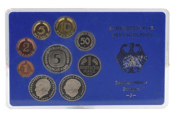 Набір монет Німеччина набір з 10 монет 1976 Proof F 1, 2, 5, 10, 50 пфенігів, 1, 2, 2, 2, 5 марок у сувенірній упаковці М22741 фото