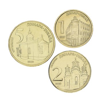 Сербия набор из 3 монет 2020 UNC 1, 2, 5 динаров М15679 фото