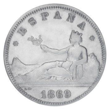 Испания 2 песеты 1869 Серебро F-VF Временное правительство (1869 - 1874) (Ag 835, 10 грамм) М19829 фото