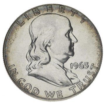 Монета США 50 центів (халф) 1963 Срібло VF-AU Бенджамін Франклін - останній рік випуску М14662 фото