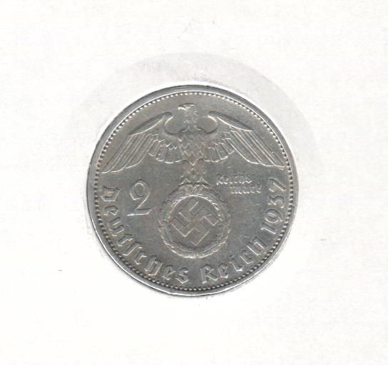Germany 2 mark 1937 Silver F-VF (KM # 93)