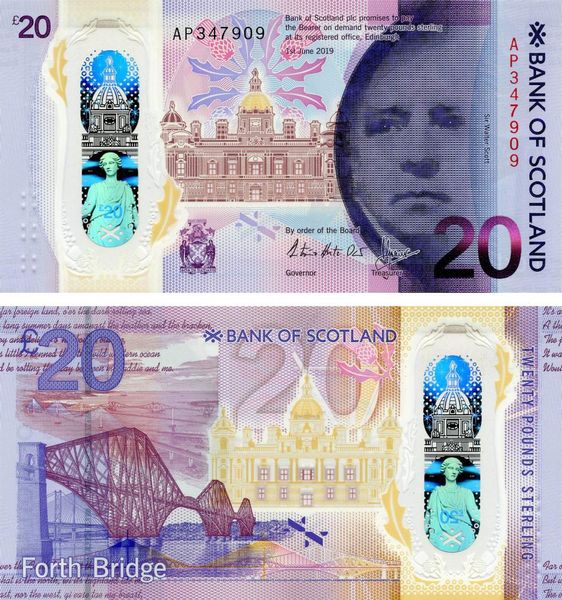 Scotland 20 pounds 2019 (2020) Polymer UNC Bridge Fort Bridge Royal Bank of Scotland (Pnew)