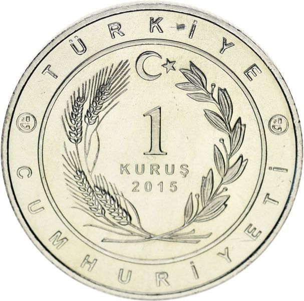 Монета Турция 1 куруш 2015 UNC Флаг Великие тюркские государства - Тюркский каганат М10689 фото