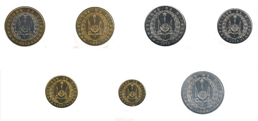 Набір монет Джибуті набір з 7 монет 1991-2013 UNC 5, 10, 20, 50, 100, 250, 500 франків М05198 фото