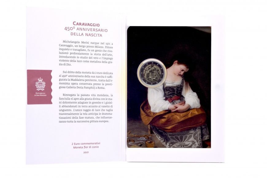 Coin San Marino 2 euro 2021 UNC Bimetal 450th anniversary of the birth of Caravaggio