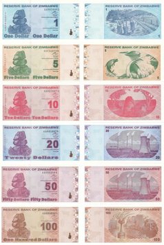 Zimbabwe set of 6 2009 UNC banknotes