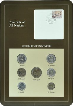 Індонезія Набір монет 1970-1979 UNC 1, 2, 5, 10, 25, 50, 100 рупій і 1 марка Буклет М10742 фото