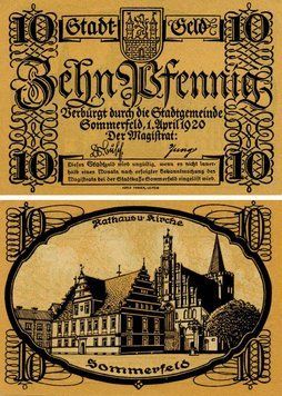 Banknote Germany Notgeld 10 pfennig 1920 F-VF Leipzig Variety 2