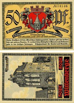 Banknote Germany Notgeld 50 pfennig 1265 F-VF Brandenburg-Wittenberg