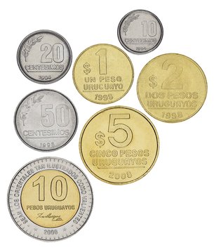 Uruguay set of 7 coins 1994-2008 UNC 10, 20, 50 centesimo, 1, 2, 5, 10 pesos