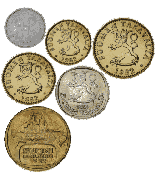 Набір монет Фінляндія набір з 6 монет 1 982 AU-UNC 5, 10, 20, 50 пенні, 1, 2 марки М13039 фото
