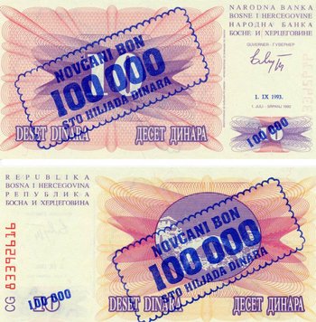 Bosnia and Herzegovina 100,000 dinars 1993 UNC (P34)