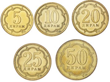 Таджикистан набір з 5 монет 2006 UNC 5, 10, 20, 25, 50 дірам М17317 фото