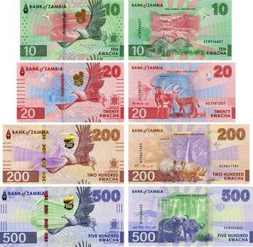 Banknotes set Zambia Set of 4 Banknotes 2024 (2025) UNC 10, 20, 200, 500 Kwacha