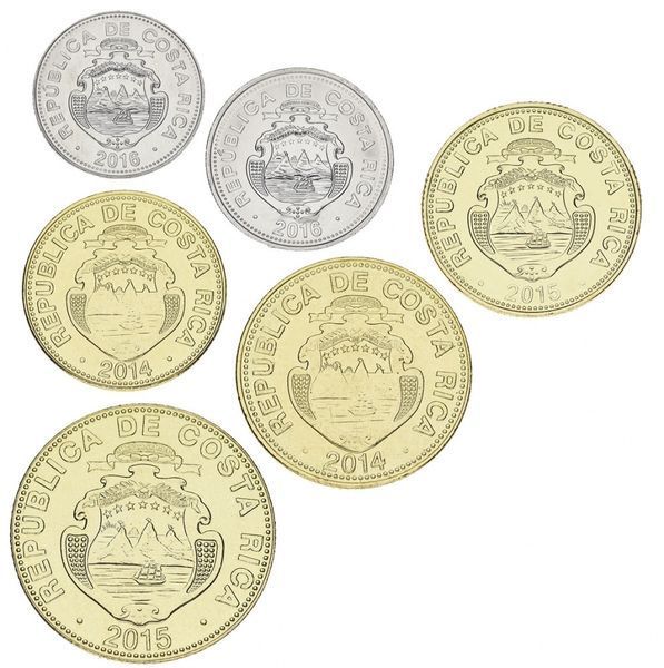 Набір монет Коста-Ріка набір з 6 монет 2014-2016 UNC 5, 10, 25, 50, 100, 500 колонів М15680 фото