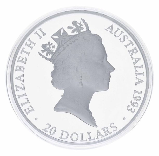Coin Australia 20 dollars 1993 Silver UNC 100 years of the Olympic Games - Swimmers (Ag 925, 33.63 grams)