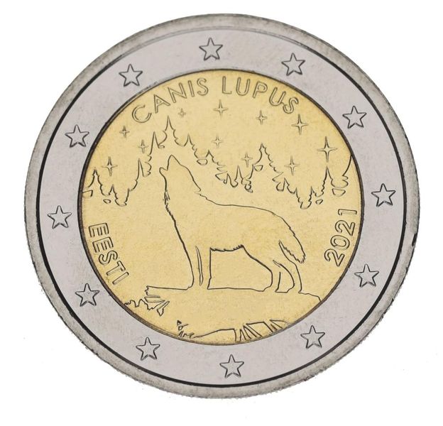 Estonia 2 euro 2021 UNC bimetal Estonian national animal - wolf