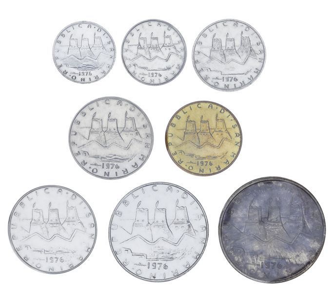 Набір монет Сан-Марино набір з 8 монет 1976 UNC 1, 2, 5, 10, 20, 50, 100, 500 лір (срібло) М04375 фото