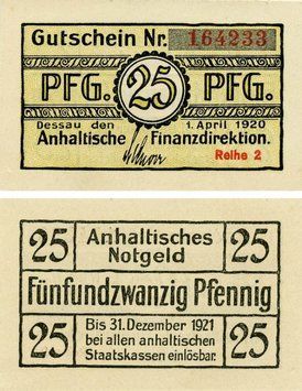 Banknote Germany Notgeld 25 pfennig 1920 F-VF Angeltische