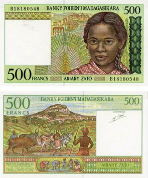 Madagascar 500 Francs 1994 UNC 100 Ariary (P75)