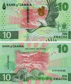 Banknote Zambia 10 Kwacha 2024 (2025) UNC Eagle Pangolins Kabwelume Falls (PW62)