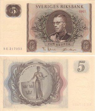 Sweden 5 kronor 1961 UNC (P42)