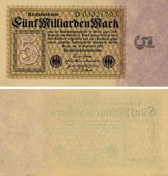 Banknote Germany 5000000000 Marks 1923 VF-AU 5 Billion (P115a)