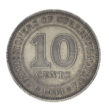 Malaya and British Borneo 10 cents 1941 Silver F-VF