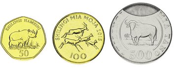 Tanzania set of 3 coins 2012-2015 AU-UNC Animals 50, 100, 500 shillings