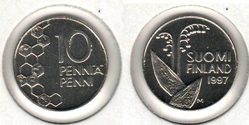 Фінляндія 10 пенні 1 997 VF (KM#65) М02463 фото