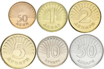 Macedonia set of 6 coins 2008-2016 UNC 50 denis, 1, 2, 5, 10, 50 denars