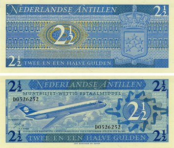 Нідерландські Антильські острови 2,5 гульдена 1 970 UNC Літак (P21) Б14611 фото