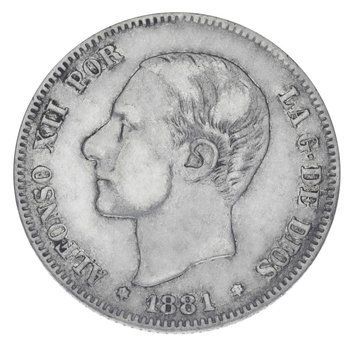 Монета Іспанія 2 песети 1881 Срібло F-VF Король Альфонсо XII (1875 - 1885) (Ag 835, 10 грам) М19831 фото