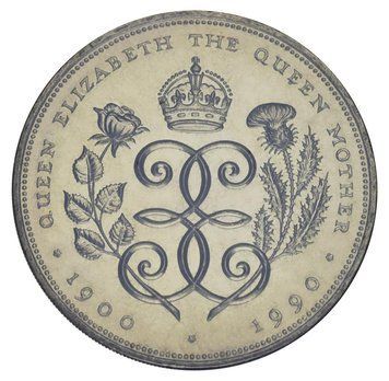 Монета Великобританія 5 фунтів 1990 &laquo;Королева мати&raquo; VF (KM#962) М05885 фото