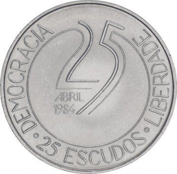 Монета Португалія 25 ескудо 1984 &laquo;10 років Революції&raquo; AU-UNC (KM#623) М09835 фото