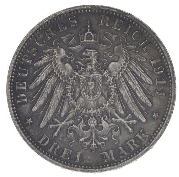 Монета Німеччина 3 марки 1911 Срібло F-VF Принц-регент Баварії Луітпольда Баварський М14715 фото