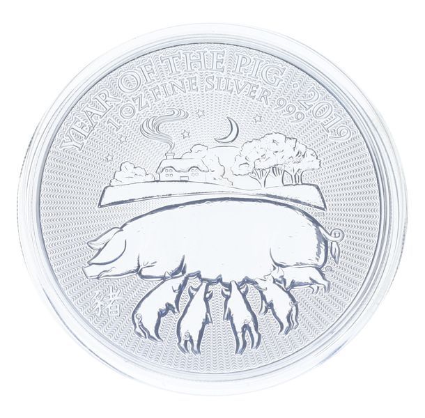 Монета Великобритания 2 фунта 2019 Серебро UNC Восточный календарь - Год кабана (свиньи) (Ag 999, унция, 31,1 грамм) М23254 фото