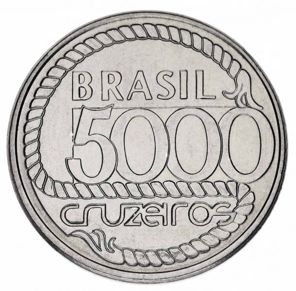 Монета Бразилія 5000 крузейро 1992 UNC Тірадентес (KM#625) М12781 фото
