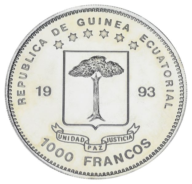 Екваторіальна Гвінея 1000 франків 1993 UNC Динозаври Юрського періоду - Стегозавр М20221 фото