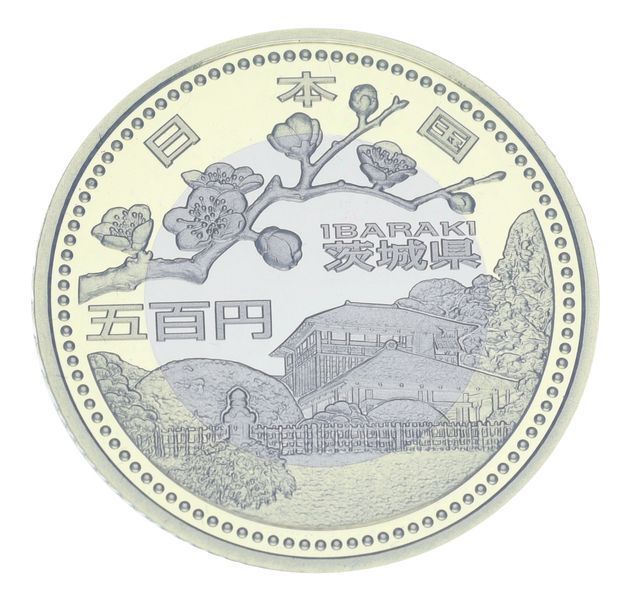 Монета Япония 500 йен 2009 Биметалл Proof Префектуры - Ибараки в сувенирной упаковке М21329 фото